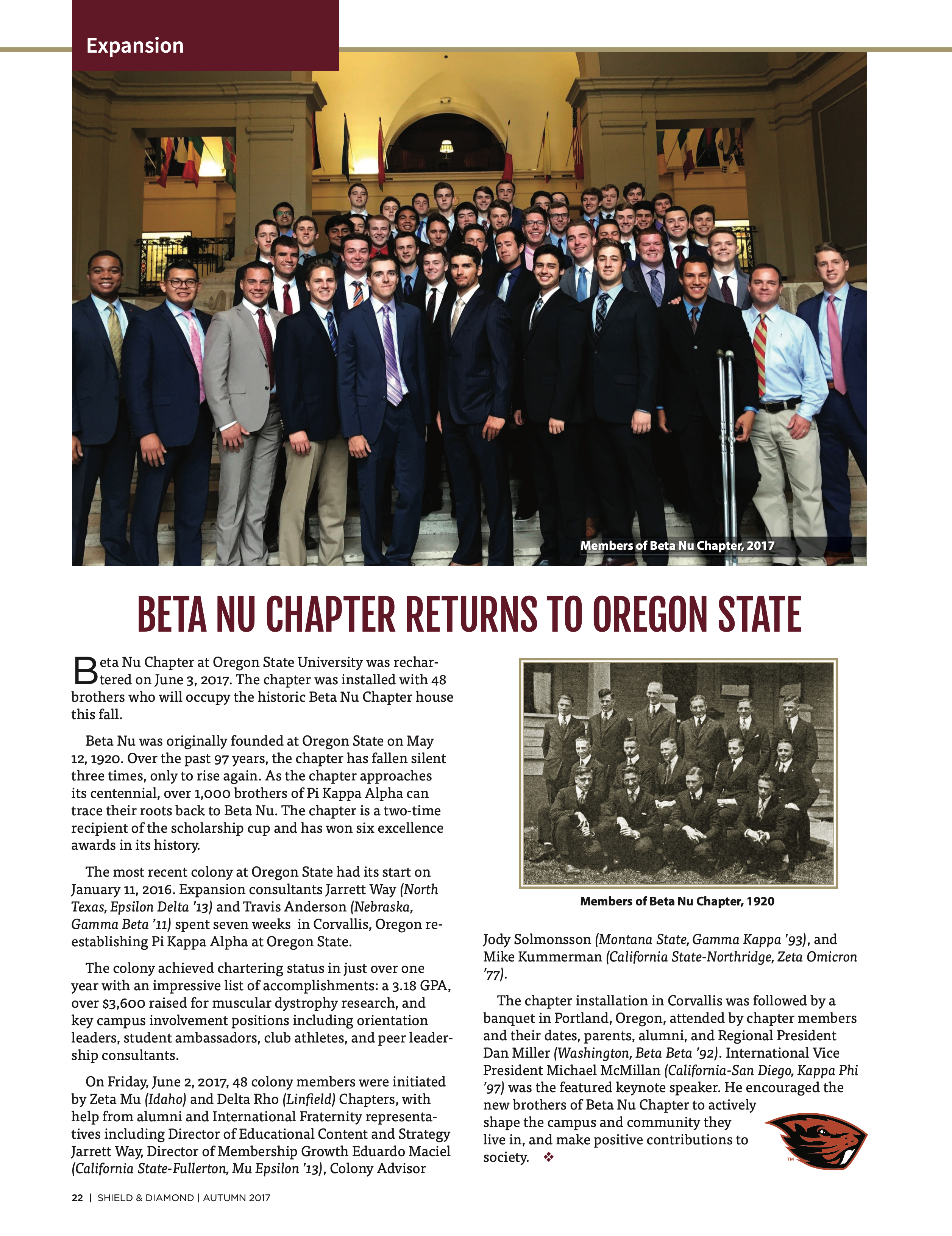 Expansion: Beta Nu Chapter Returns to Oregon State, Autumn 2017